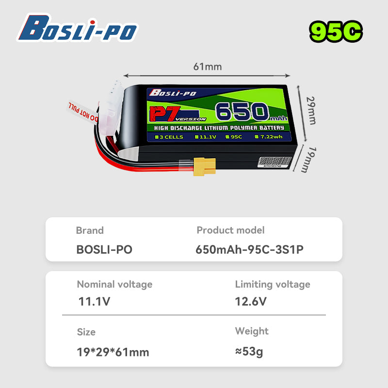 Boslipo P7 Version 650mAh 95C  – Drone Battery 6S Bewertung und Preis